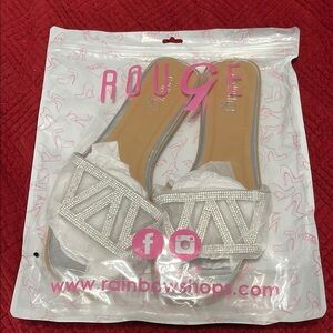 Rouge Silver Slide Sandals with Rhinestone Detail